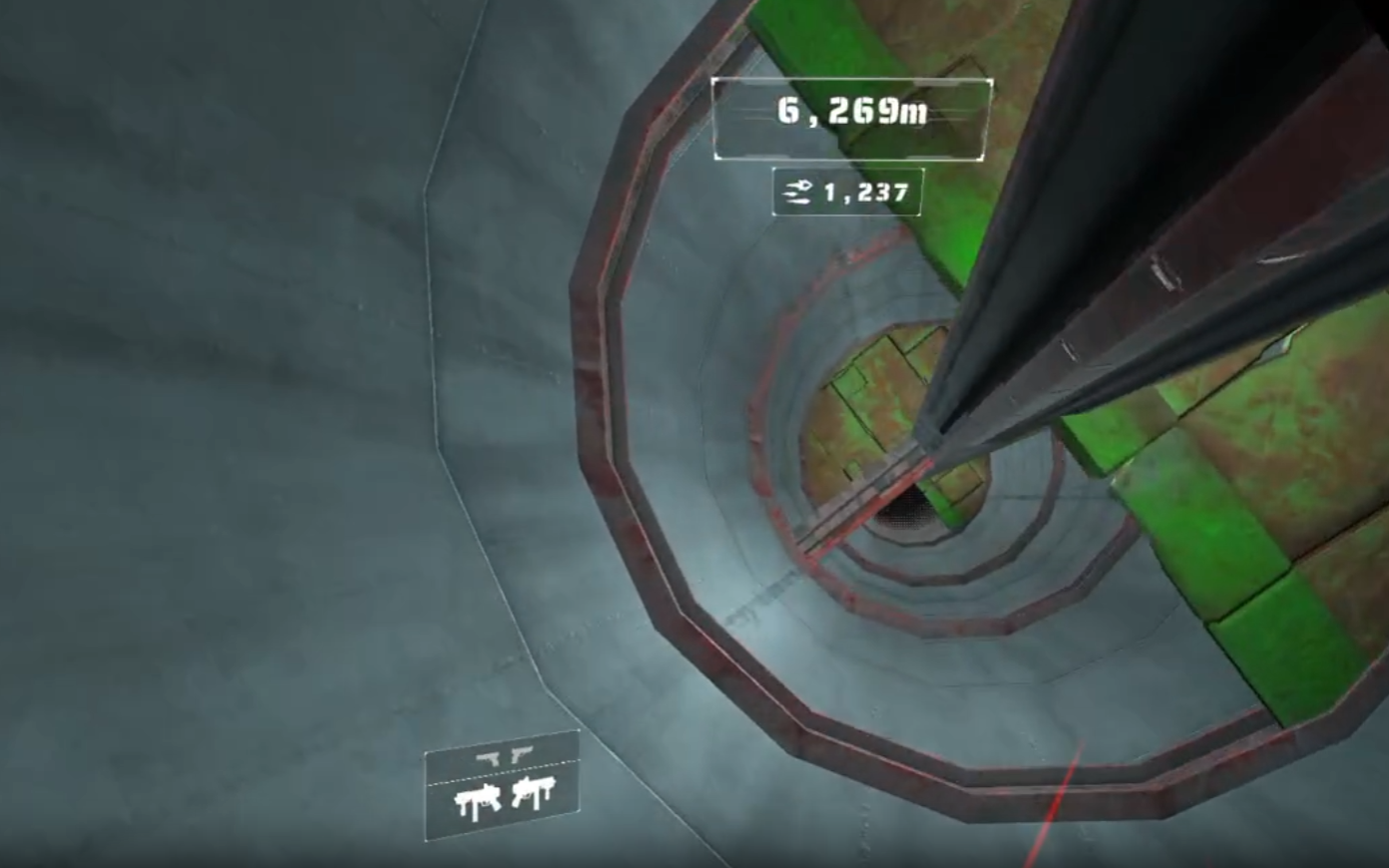 Image showing the player flying through a dark tunnel, shooting to avoid and destroy upcoming obstacles