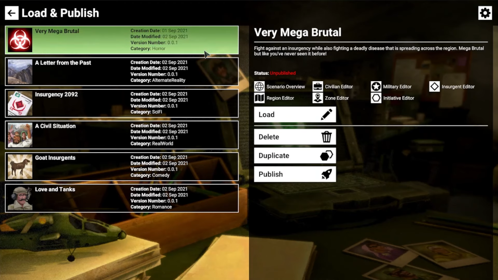 Rebel Inc Scenario Creator interface